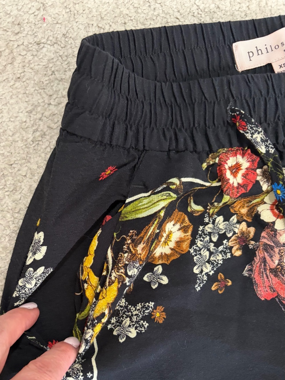 Philosophy Floral Wide-Leg Pants, Women’s Black XS Viscose Flowy Pants w/ Pocket - Picture 3 of 9